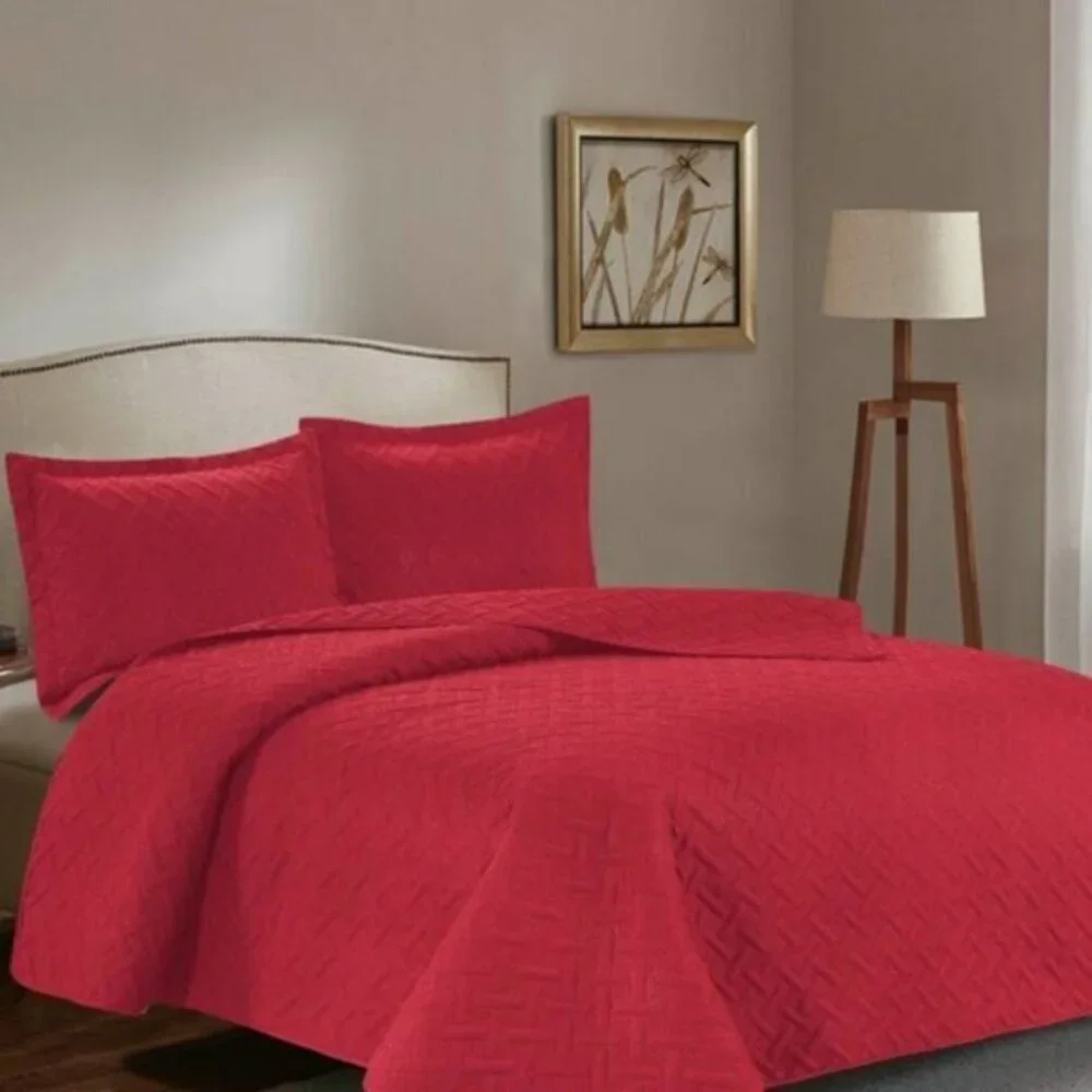 3PC Quilt Bedspread Set Oversized Queen Mandarin Red